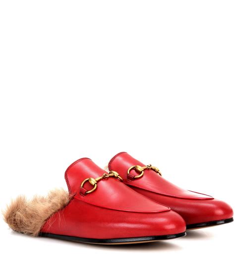 gucci princetown red fur|Gucci princetown slippers.